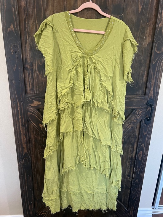 Dresses & Skirts - Lime Green Tiered Boho Ruffle Dress